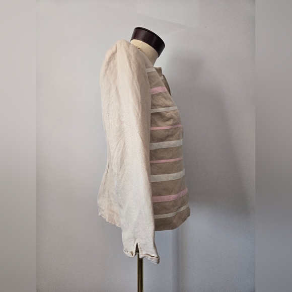Mary Mcfadden Linen Beige Ribbon Striped Jacket. Size 6P - Picture 4 of 10